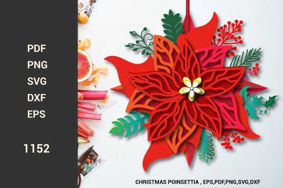 Download 3D SVG Cut Christmas Poinsettia 1152 - Premium Resources